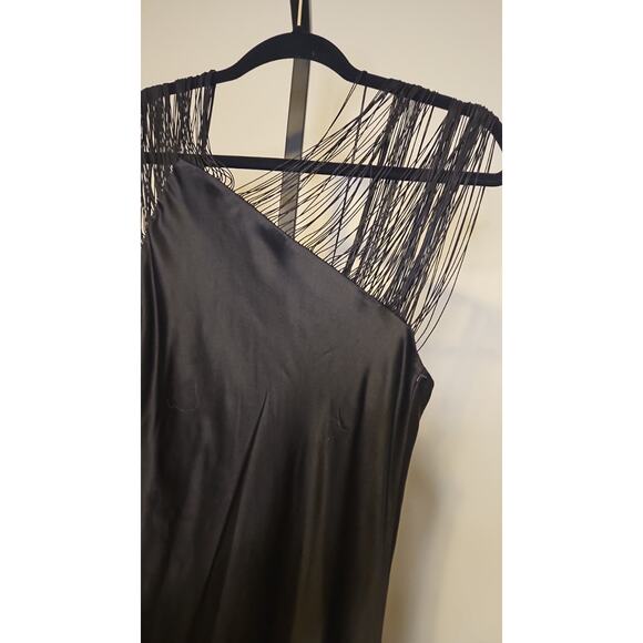 Max Mara Elegant Black Fringe-String One-Shoulder Dress Women’s 4 NWT - Picture 4 of 12